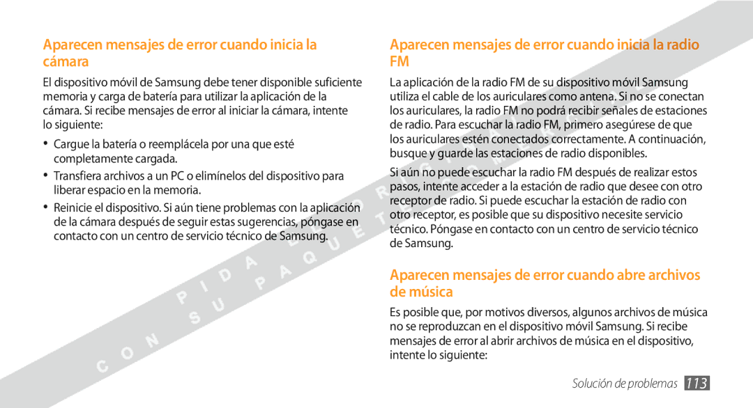 Samsung GT-S5250HKAFOP manual Aparecen mensajes de error cuando inicia la cámara 