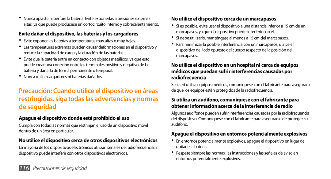 Samsung GT-S5250HKAFOP Apague el dispositivo donde esté prohibido el uso, No utilice el dispositivo cerca de un marcapasos 