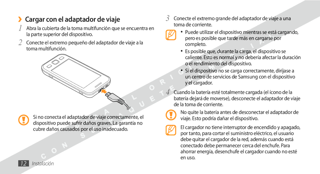 Samsung GT-S5250HKAFOP manual ››Cargar con el adaptador de viaje 