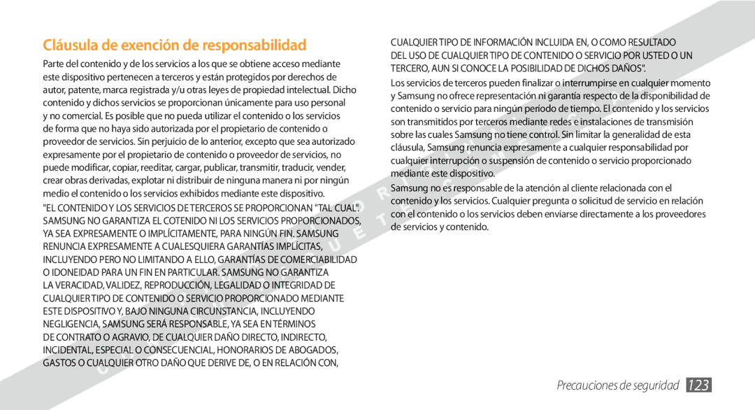 Samsung GT-S5250HKAFOP manual Cláusula de exención de responsabilidad 