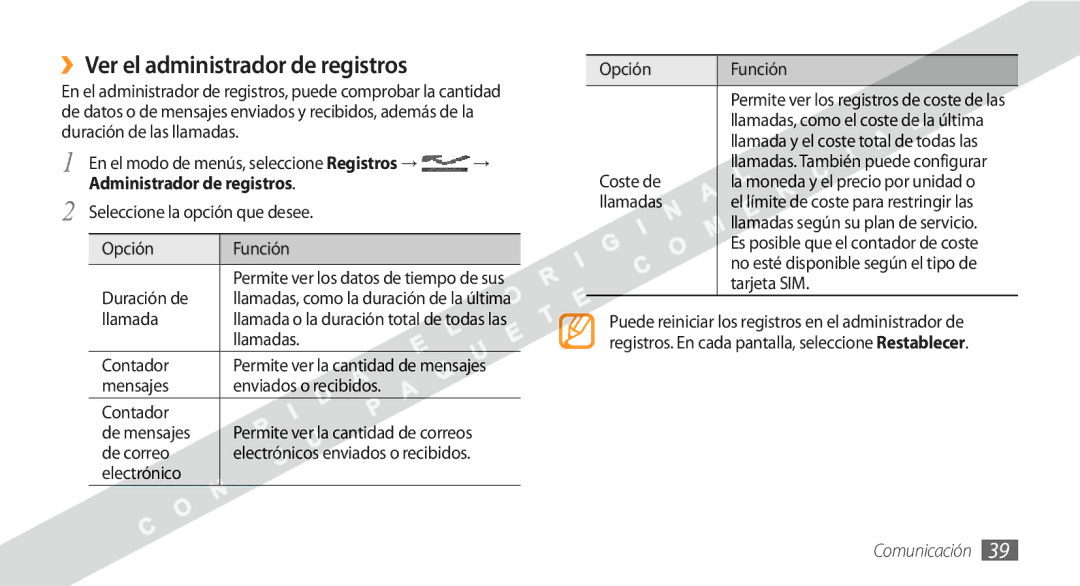 Samsung GT-S5250HKAFOP manual ››Ver el administrador de registros 