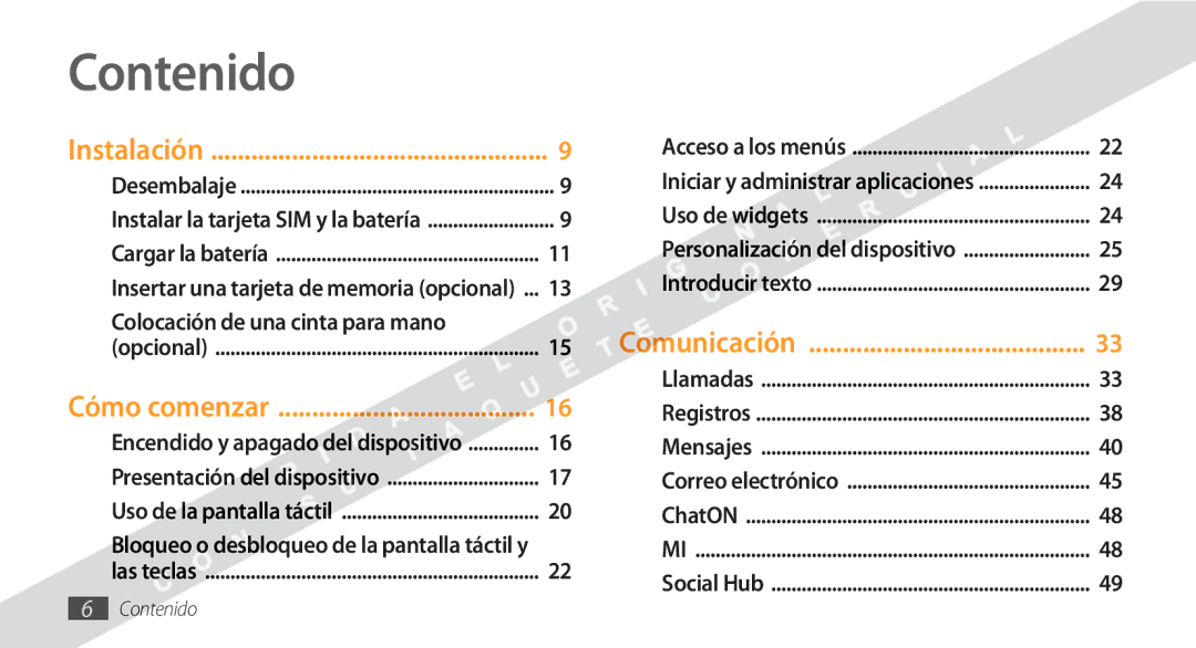 Samsung GT-S5250HKAFOP manual Contenido 