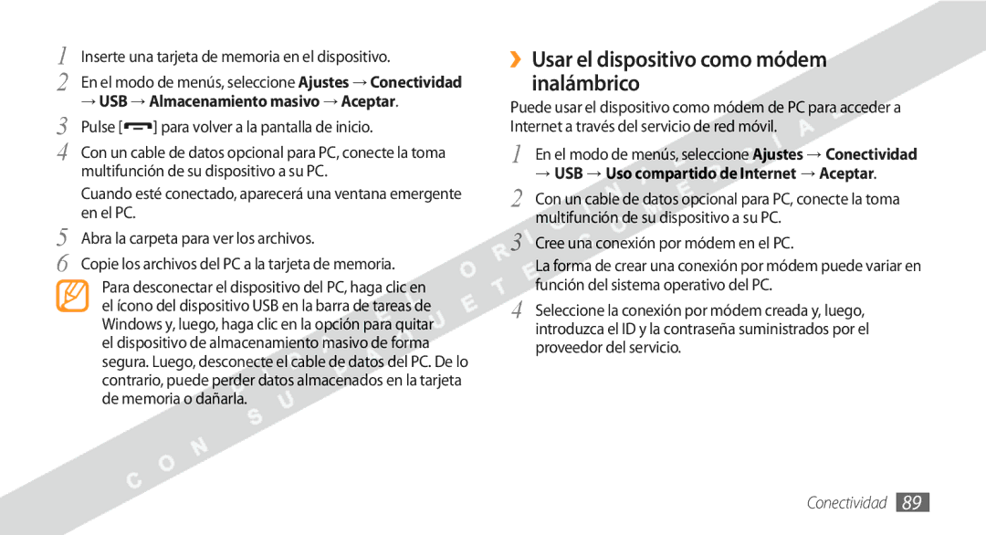 Samsung GT-S5250HKAFOP ››Usar el dispositivo como módem inalámbrico, Inserte una tarjeta de memoria en el dispositivo 