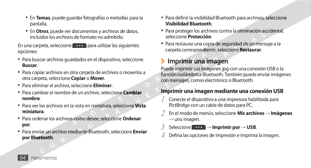 Samsung GT-S5250HKAFOP manual ››Imprimir una imagen, Imprimir una imagen mediante una conexión USB 