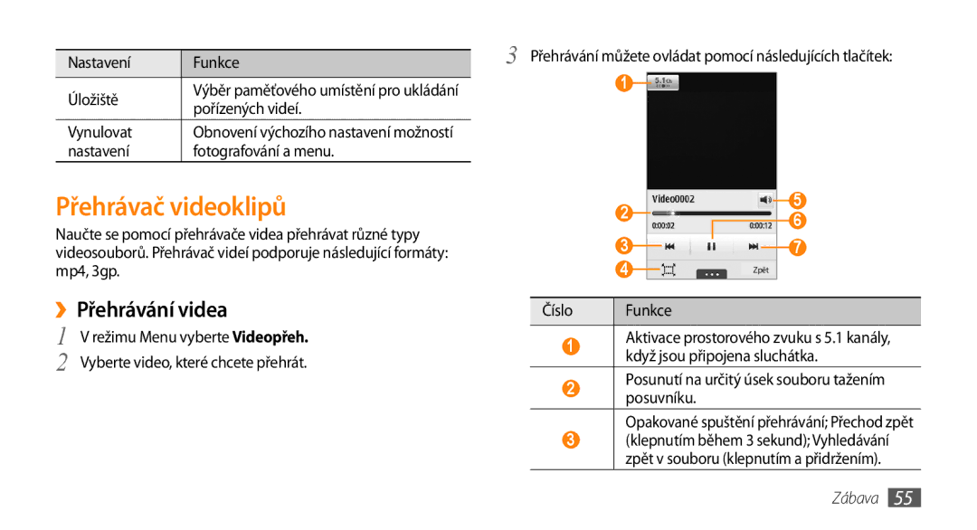 Samsung GT-S5250HKAO2C, GT-S5250PWAIRD, GT-S5250HKAXEZ, GT-S5250PWAXEZ manual Přehrávač videoklipů, ››Přehrávání videa 