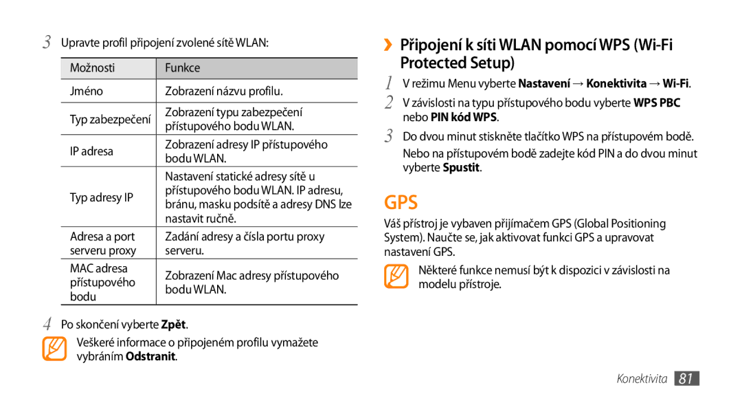 Samsung GT-S5250PWFIRD, GT-S5250PWAIRD manual ››Připojení k síti Wlan pomocí WPS Wi-Fi Protected Setup, Nebo PIN kód WPS 