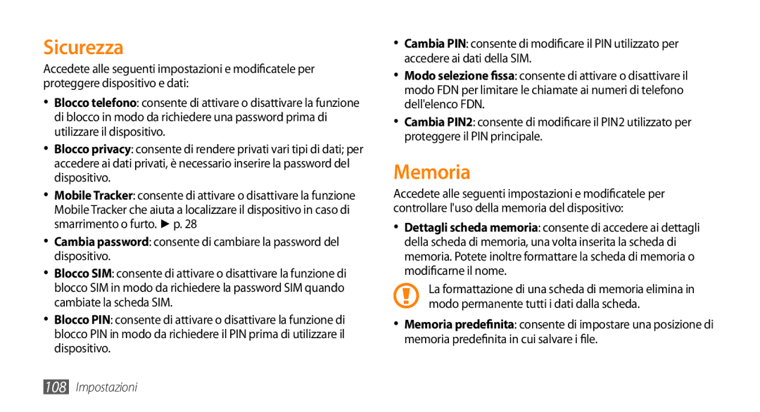 Samsung GT-S5250TIACIT, GT-S5250HKATIM, GT-S5250HKAVOM, GT-S5250TIATIM, GT-S5250PWACIT, GT-S5250PWRCIT manual Sicurezza, Memoria 