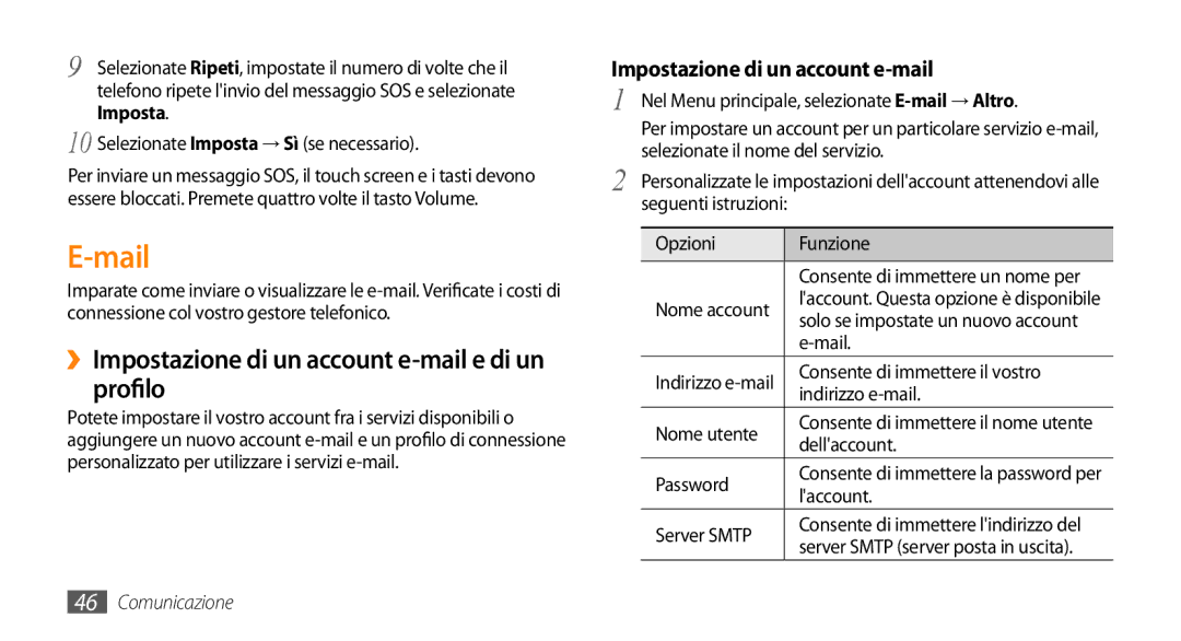 Samsung GT-S5250HKATIM, GT-S5250TIACIT, GT-S5250HKAVOM manual Mail, ››Impostazione di un account e-mail e di un profilo 