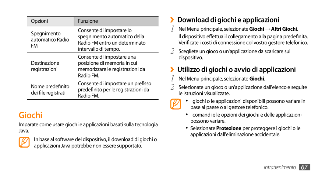 Samsung GT-S5250PWACIT manual Giochi, ››Download di giochi e applicazioni, ››Utilizzo di giochi o avvio di applicazioni 