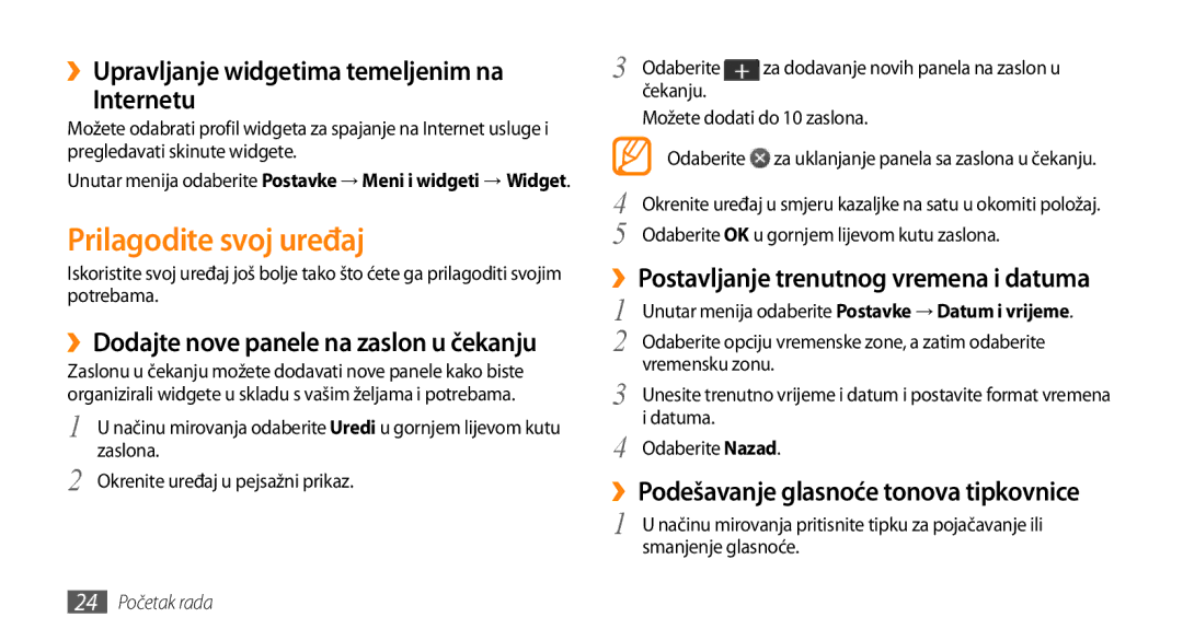 Samsung GT-S5250HKAVIP, GT-S5250TIATRA manual Prilagodite svoj uređaj, ››Upravljanje widgetima temeljenim na Internetu 
