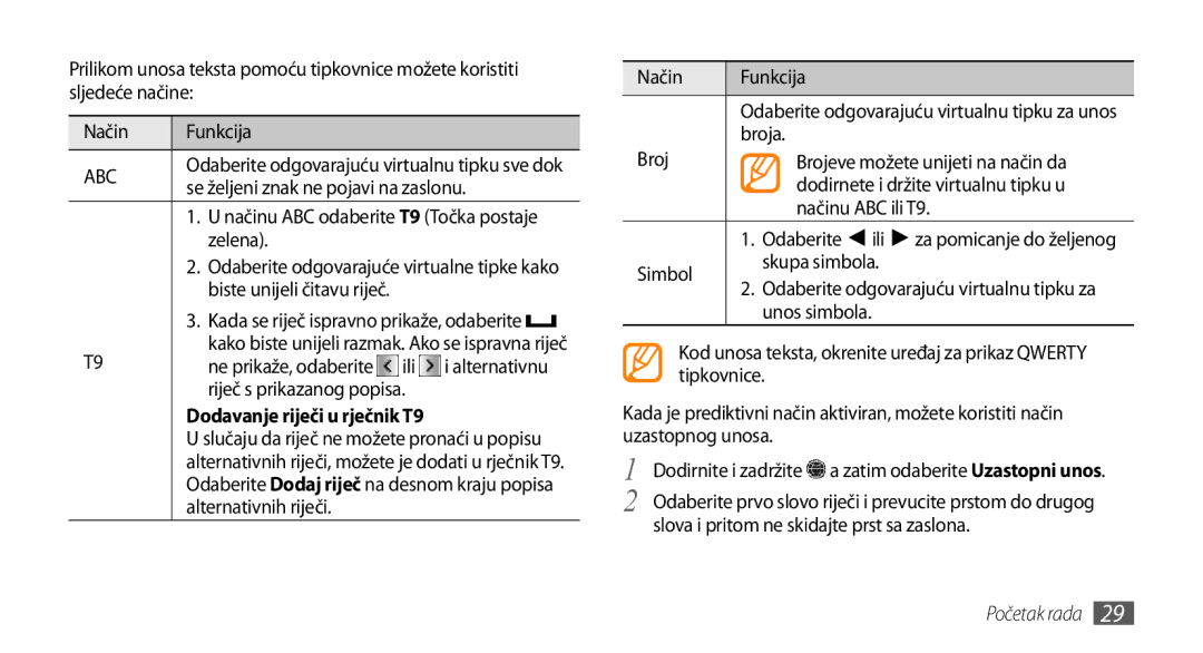 Samsung GT-S5250HKAVIP, GT-S5250TIATRA, GT-S5250PWATRA, GT-S5250HKATWO, GT-S5250HKATRA manual Dodavanje riječi u rječnik T9 