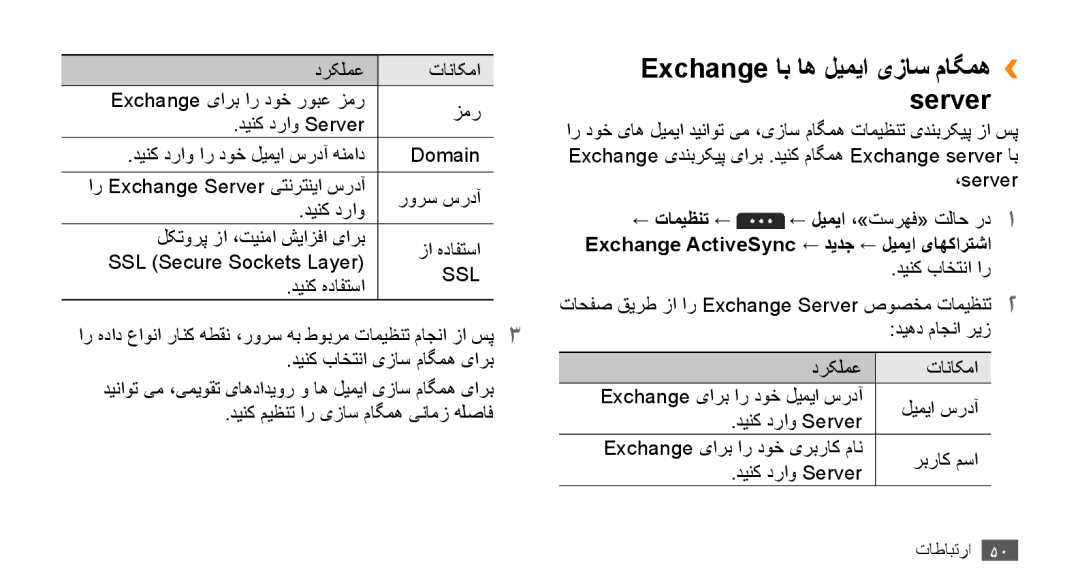 Samsung GT-S5253PWAEGY, GT-S5253HKAECT, GT-S5253HKAEGY manual Exchange اب اه ليميا یزاس ماگمه›› server, دينک هدافتسا 