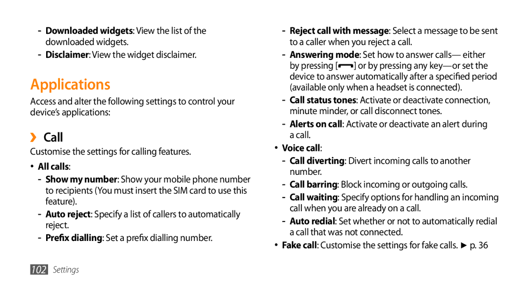 Samsung GT-S5253HKAAFR manual Applications, ›› Call, Downloaded widgets View the list of the downloaded widgets, All calls 