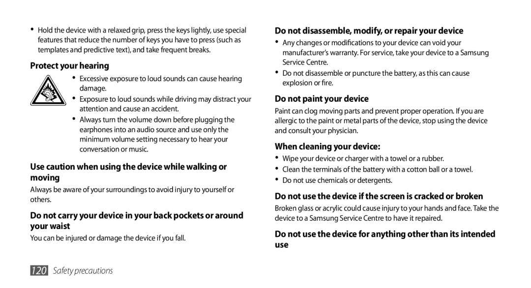 Samsung GT-S5253HKAMID, GT-S5253HKAECT, GT-S5253HKAEGY manual Use caution when using the device while walking or moving 