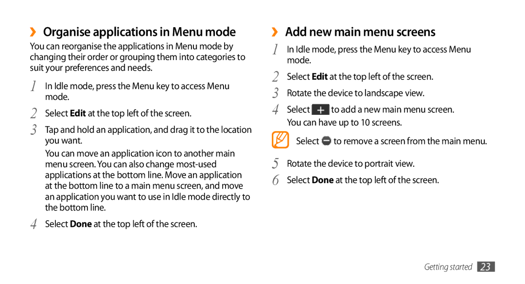 Samsung GT-S5253TIAEGY, GT-S5253HKAECT, GT-S5253HKAEGY, GT-S5253HKAJED, GT-S5253HKATMC manual ›› Add new main menu screens 