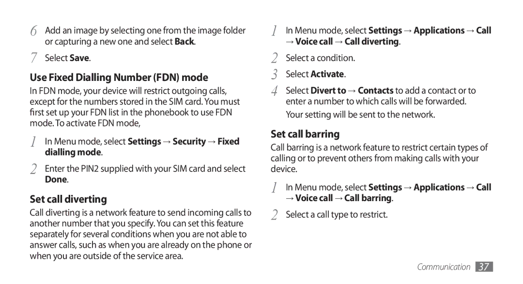 Samsung GT-S5253TIATHR, GT-S5253HKAECT manual Use Fixed Dialling Number FDN mode, Set call diverting, Set call barring 