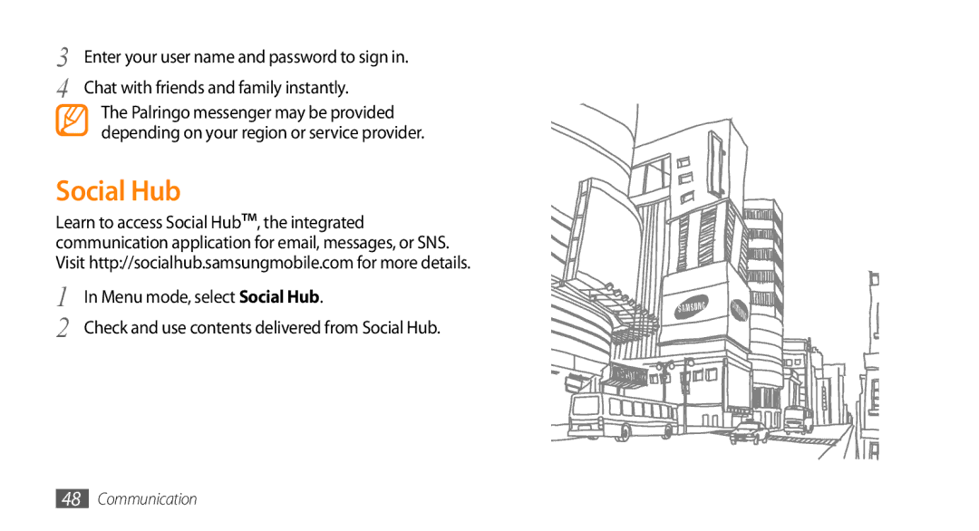 Samsung GT-S5253TIAKSA, GT-S5253HKAECT, GT-S5253HKAEGY, GT-S5253HKAJED, GT-S5253HKATMC, GT-S5253PWAJED manual Social Hub 