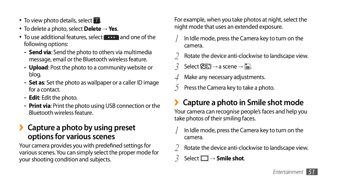 Samsung GT-S5253HKAABS, GT-S5253HKAECT, GT-S5253HKAEGY, GT-S5253HKAJED ›› Capture a photo in Smile shot mode, → Smile shot 