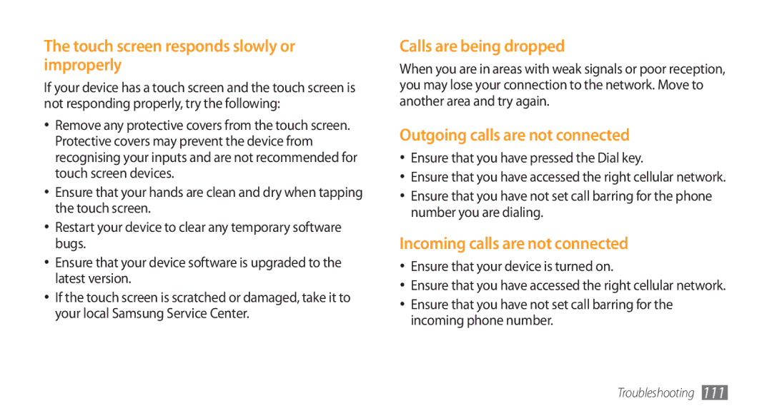 Samsung GT-S5253TIAABS, GT-S5253HKAECT Ensure that you have pressed the Dial key, Ensure that your device is turned on 