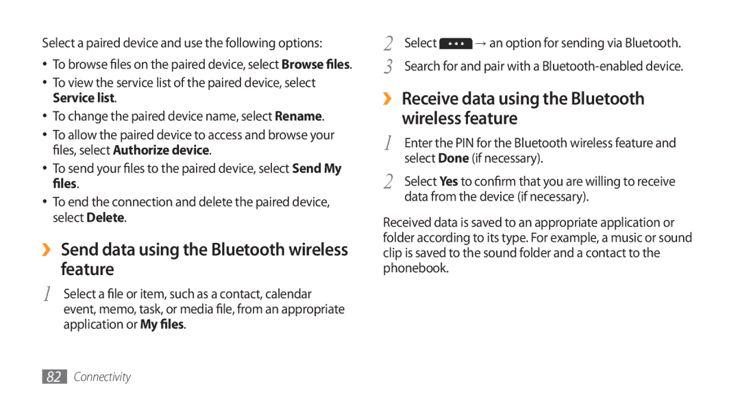 Samsung GT-S5253PWAEGY, GT-S5253HKAECT ›› Send data using the Bluetooth wireless feature, Application or My files Select 