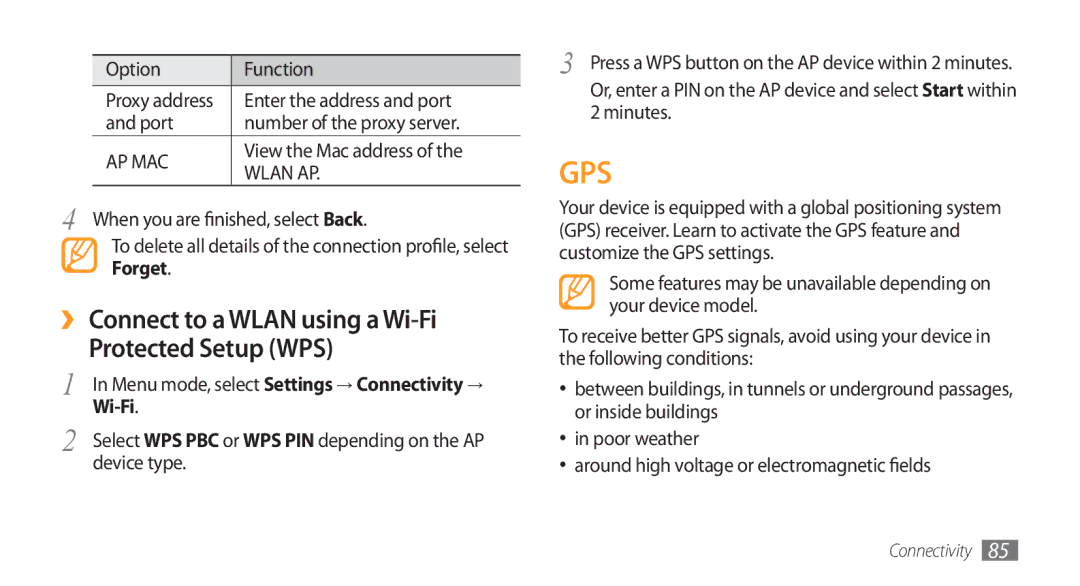 Samsung GT-S5253HKAXSG Enter the address and port, Port Number of the proxy server, View the Mac address, Device type 