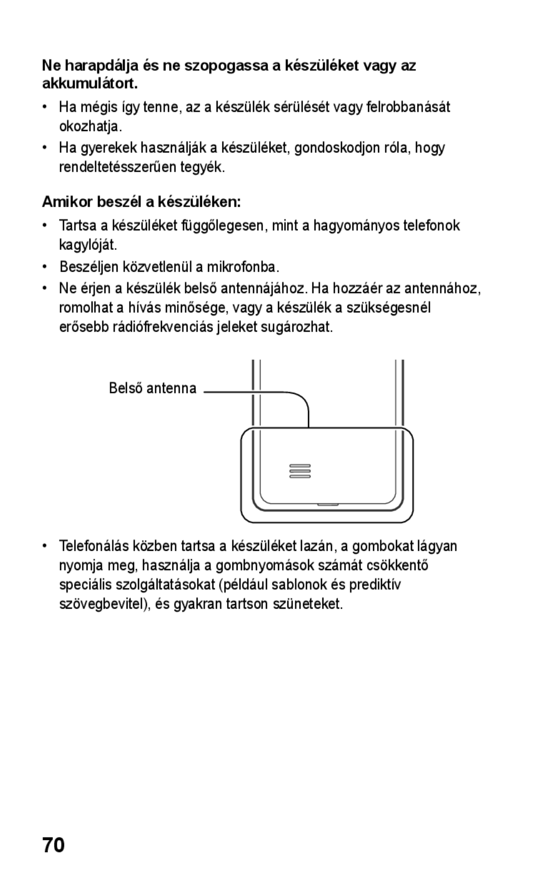 Samsung GT-S5260OKAXEH, GT-S5260OKAATO, GT-S5260OKAVDR, GT-S5260OKACIT manual Amikor beszél a készüléken, Belső antenna 