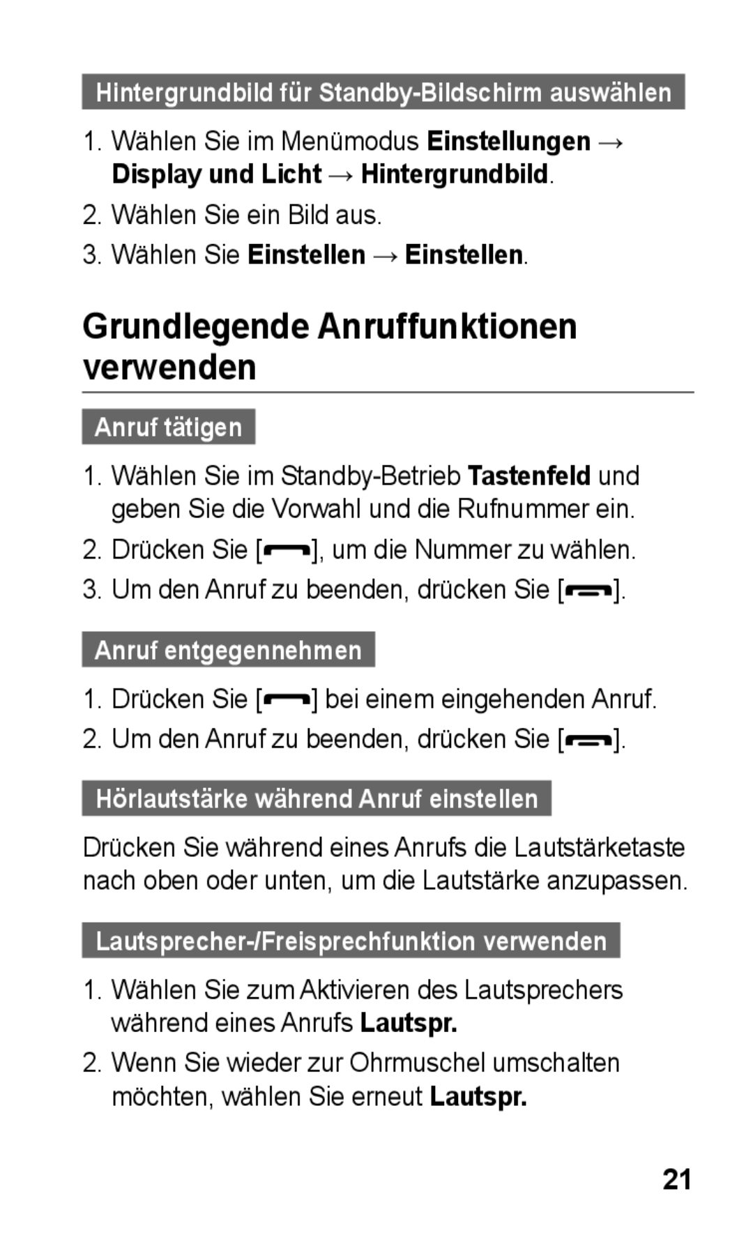 Samsung GT-S5260OKAATO manual Grundlegende Anruffunktionen verwenden, Wählen Sie Einstellen → Einstellen, Anruf tätigen 