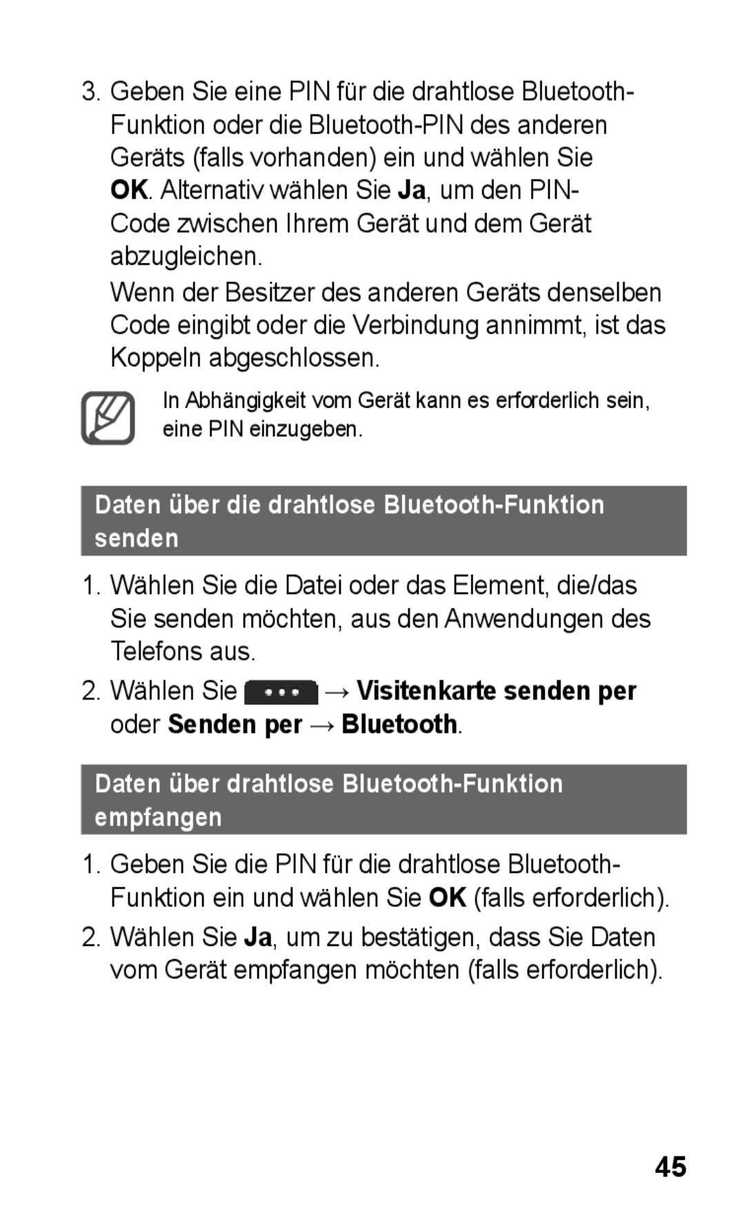 Samsung GT-S5260OKAEPL, GT-S5260OKAATO, GT-S5260RWAEPL, GT-S5260OKAVDR Daten über die drahtlose Bluetooth-Funktion senden 