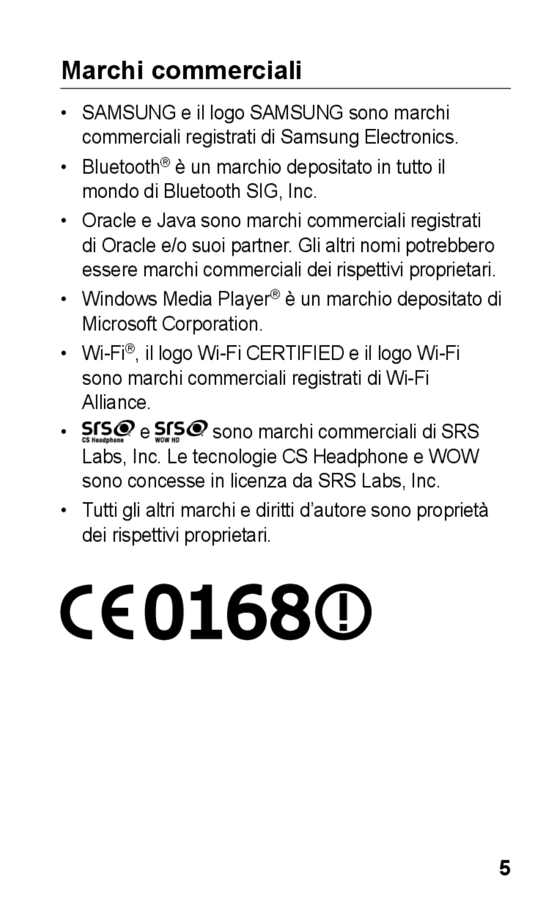 Samsung GT-S5260RWATIM, GT-S5260OKACIT, GT-S5260RWACIT manual Marchi commerciali 