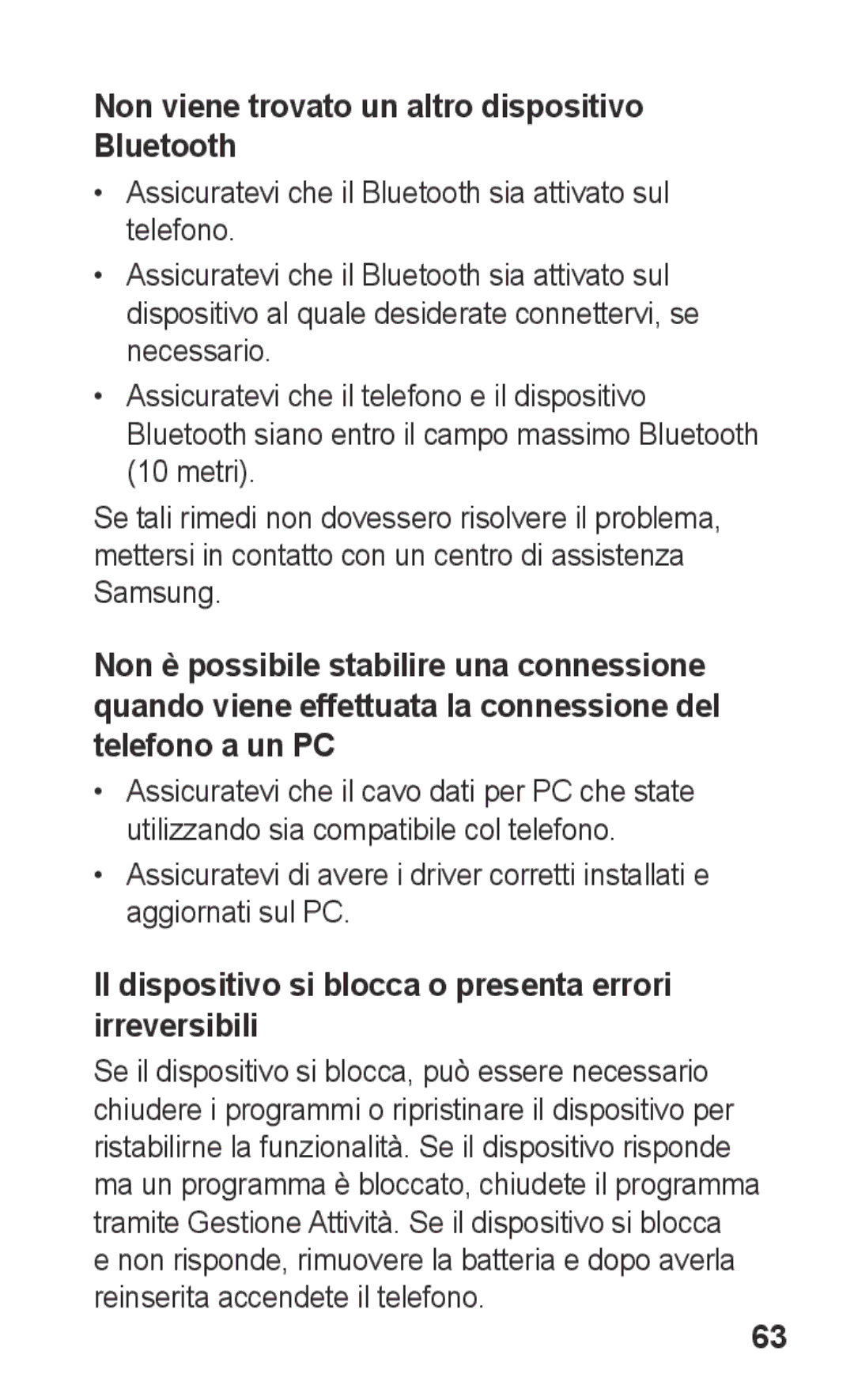 Samsung GT-S5260OKACIT, GT-S5260RWACIT, GT-S5260RWATIM manual Non viene trovato un altro dispositivo Bluetooth 