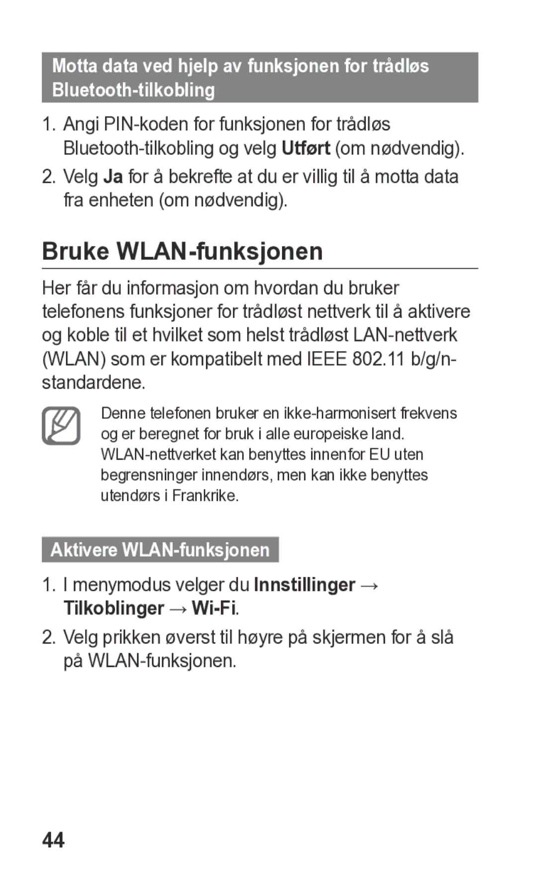 Samsung GT-S5260OKANEE, GT-S5260RWANEE manual Bruke WLAN-funksjonen, Aktivere WLAN-funksjonen 