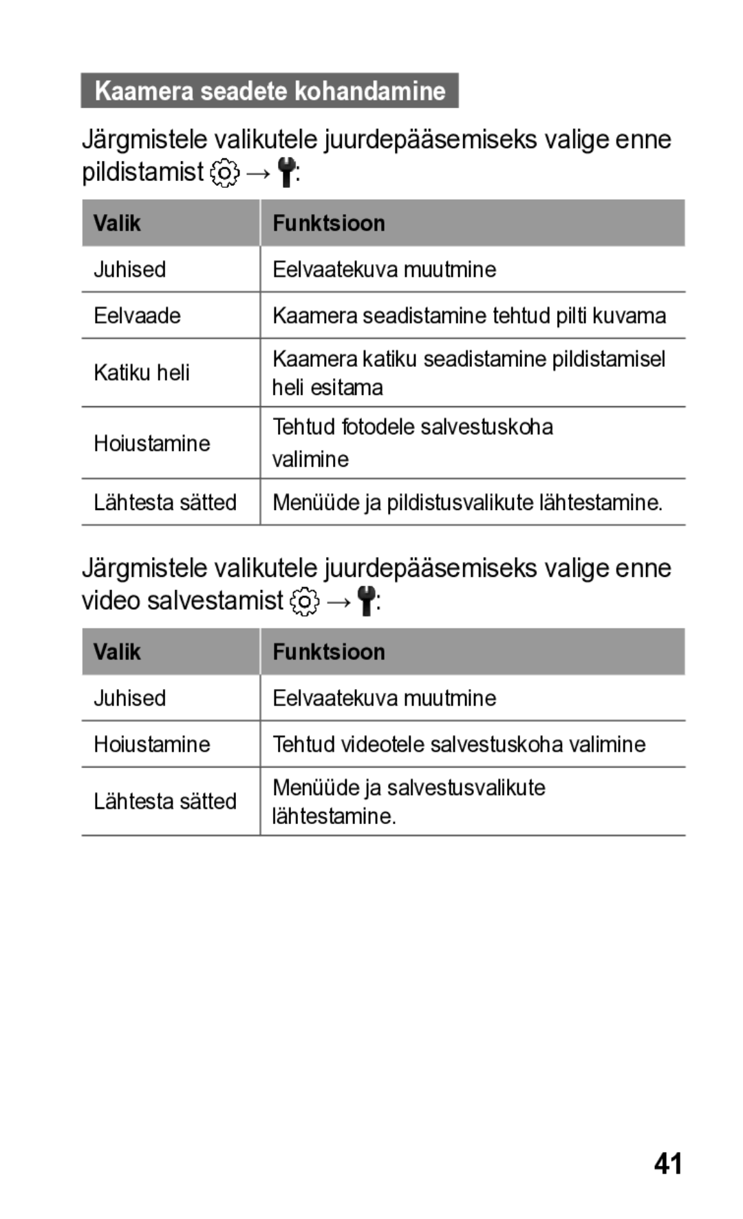 Samsung GT-S5260OKASEB, GT-S5260RWASEB manual Kaamera seadete kohandamine 