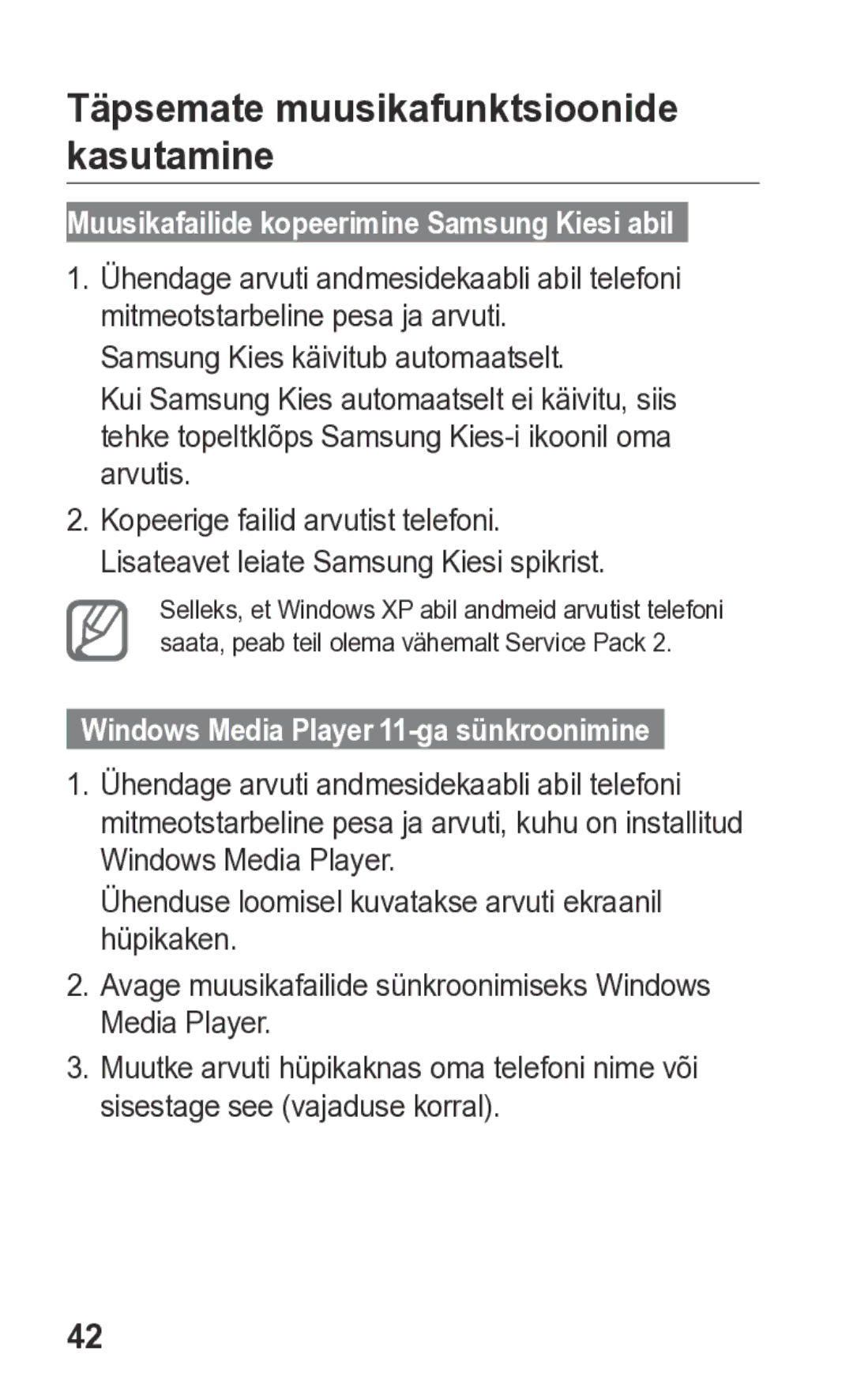 Samsung GT-S5260RWASEB, GT-S5260OKASEB manual Täpsemate muusikafunktsioonide kasutamine 