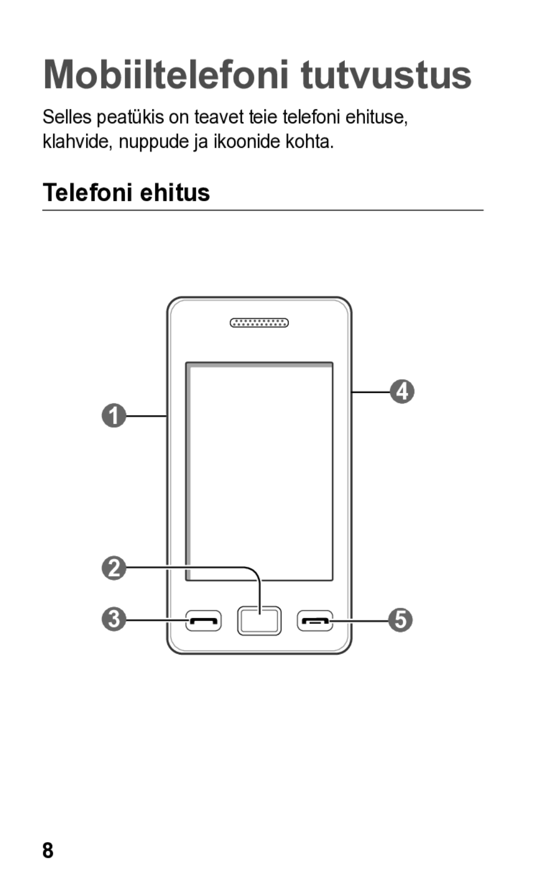 Samsung GT-S5260RWASEB, GT-S5260OKASEB manual Mobiiltelefoni tutvustus, Telefoni ehitus 