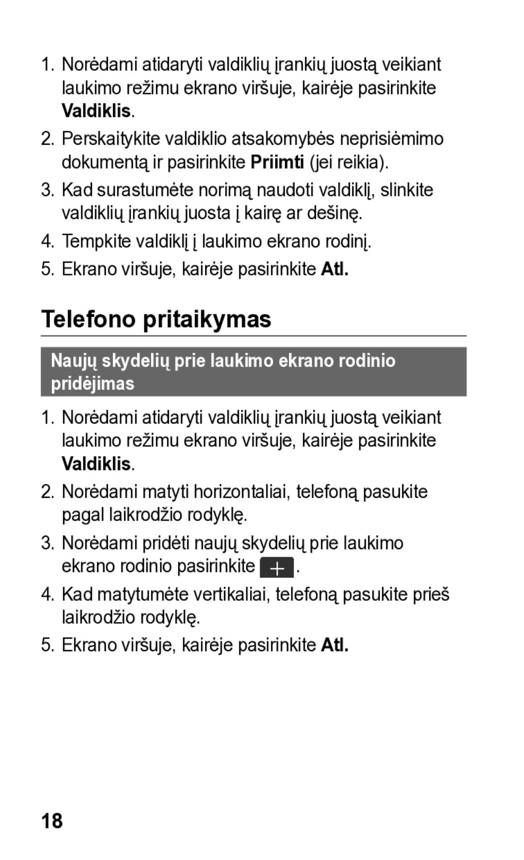 Samsung GT-S5260RWASEB, GT-S5260OKASEB manual Telefono pritaikymas, Naujų skydelių prie laukimo ekrano rodinio pridėjimas 