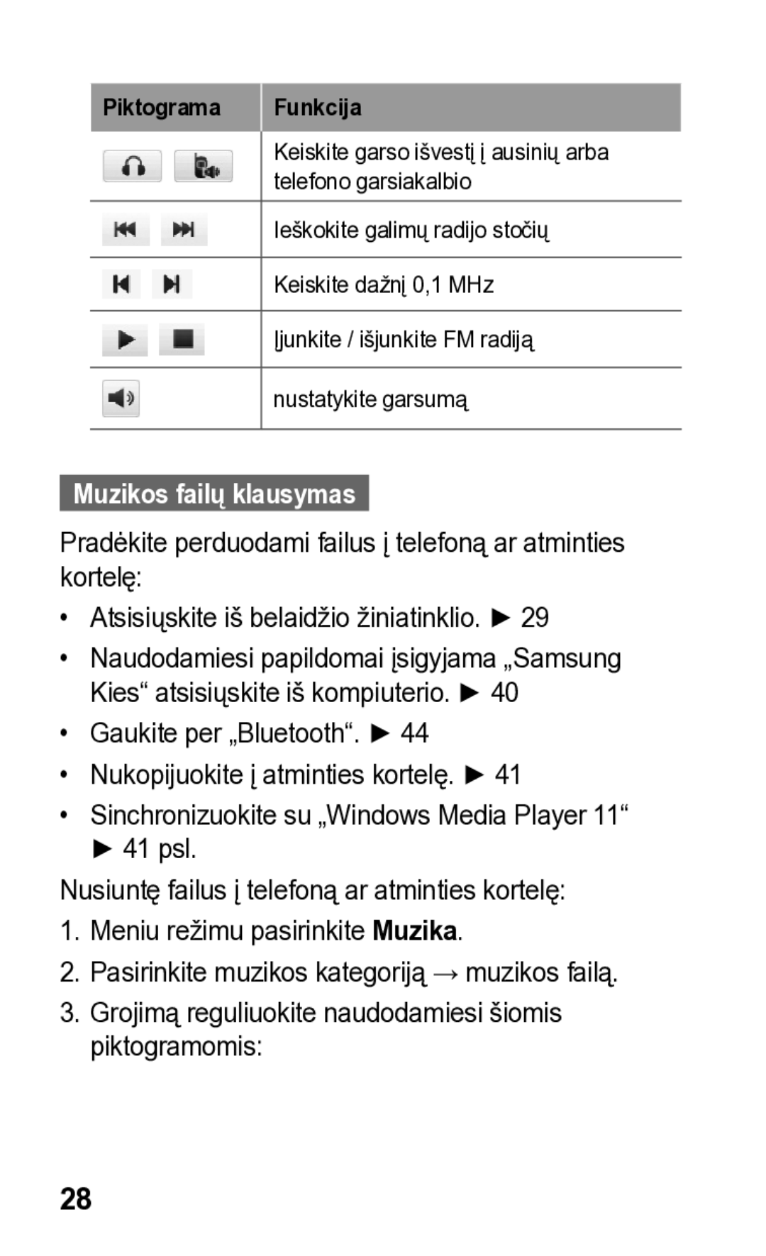 Samsung GT-S5260RWASEB, GT-S5260OKASEB manual Muzikos failų klausymas 