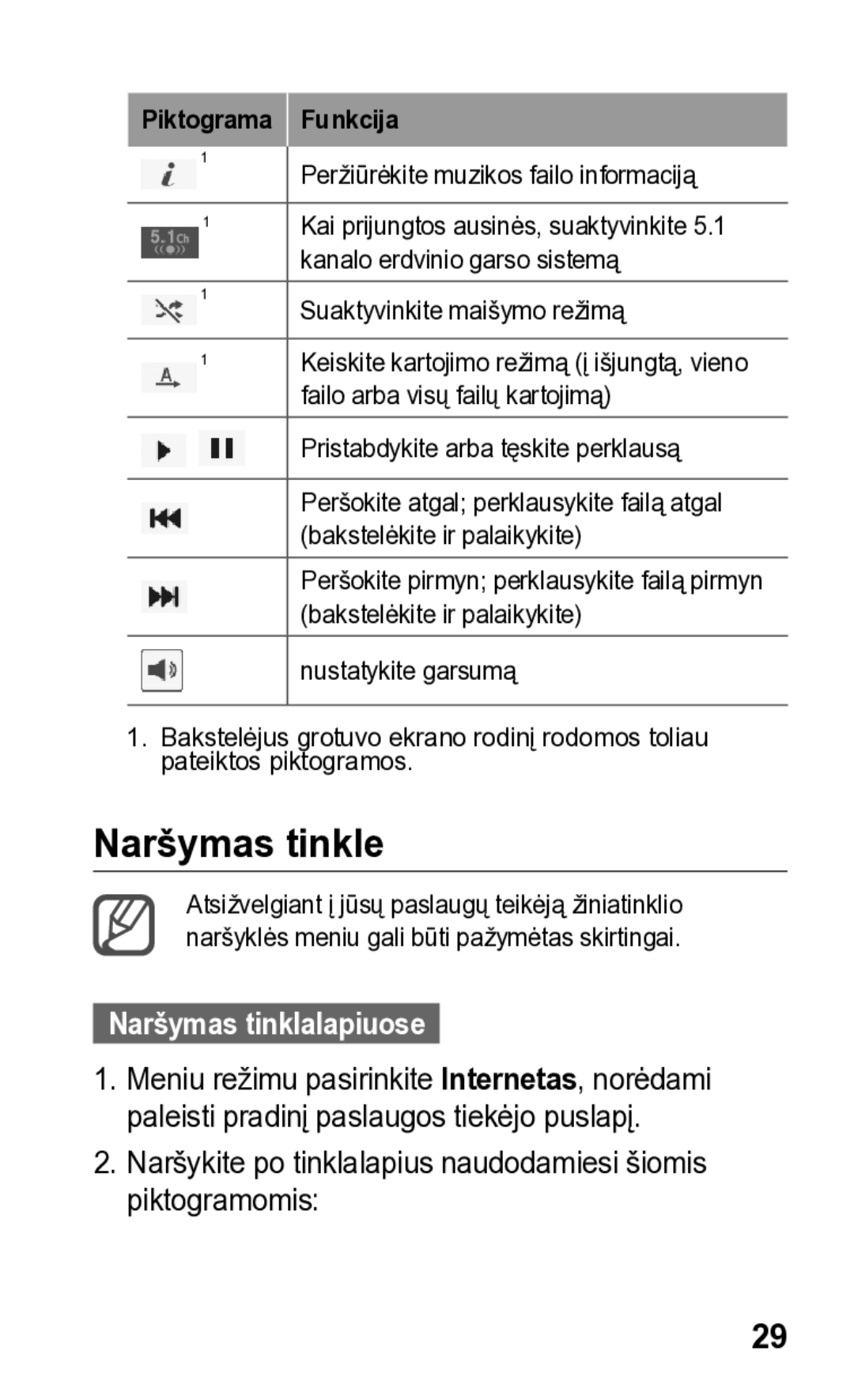 Samsung GT-S5260OKASEB, GT-S5260RWASEB manual Naršymas tinkle, Naršymas tinklalapiuose 