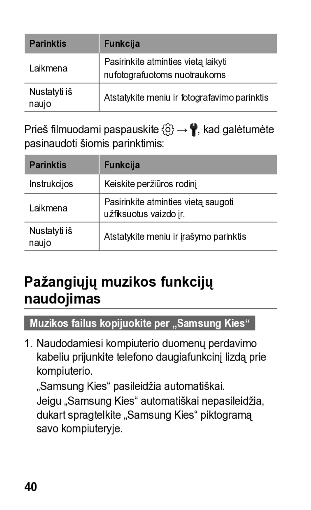 Samsung GT-S5260RWASEB, GT-S5260OKASEB manual Pažangiųjų muzikos funkcijų naudojimas 