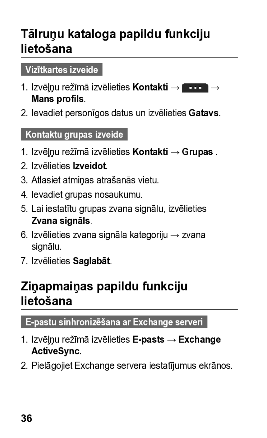 Samsung GT-S5260RWASEB, GT-S5260OKASEB Tālruņu kataloga papildu funkciju lietošana, Ziņapmaiņas papildu funkciju lietošana 