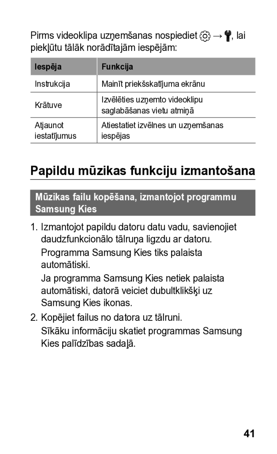 Samsung GT-S5260OKASEB Papildu mūzikas funkciju izmantošana, Mūzikas failu kopēšana, izmantojot programmu Samsung Kies 