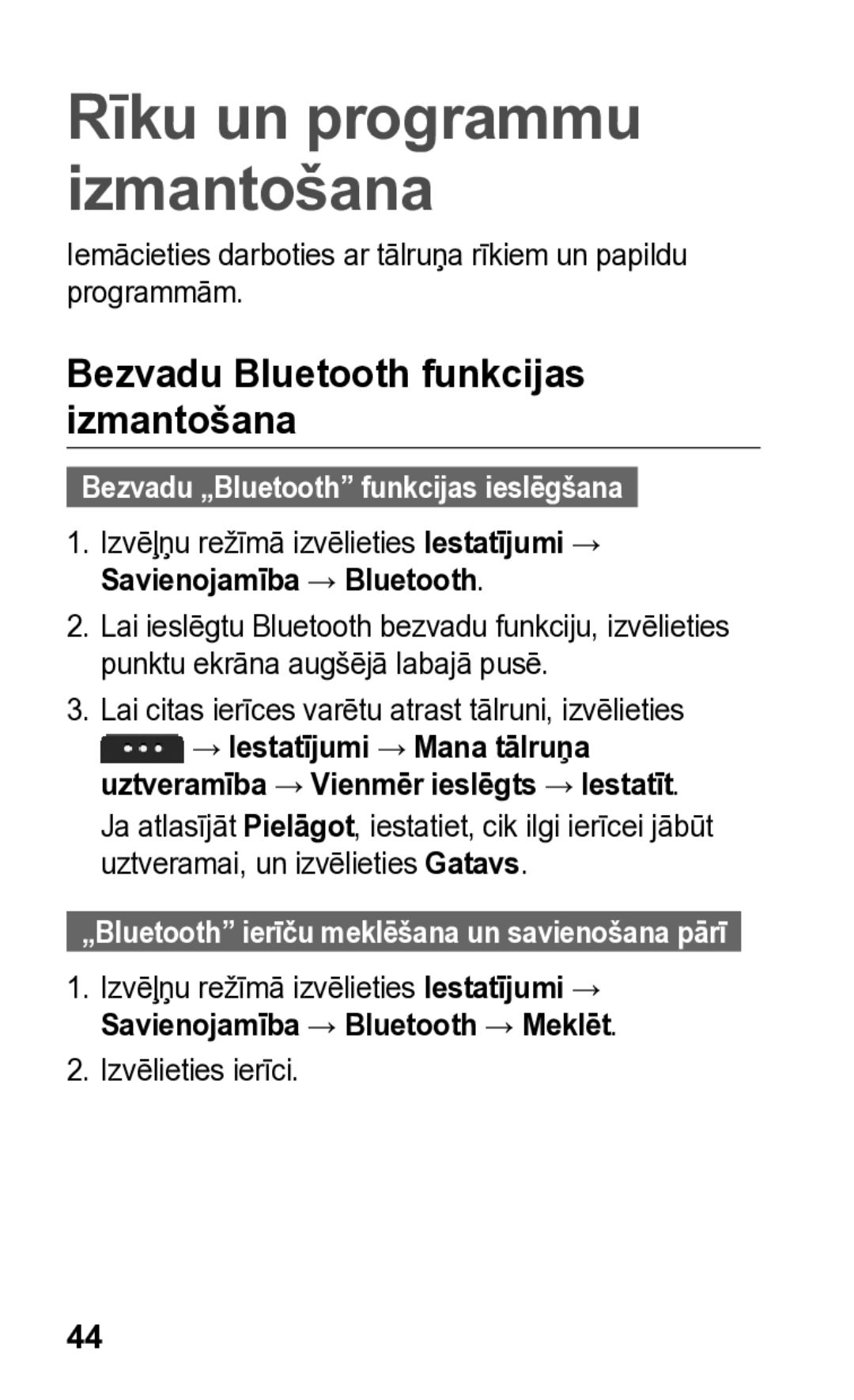 Samsung GT-S5260RWASEB, GT-S5260OKASEB manual Bezvadu Bluetooth funkcijas izmantošana, Izvēlieties ierīci 