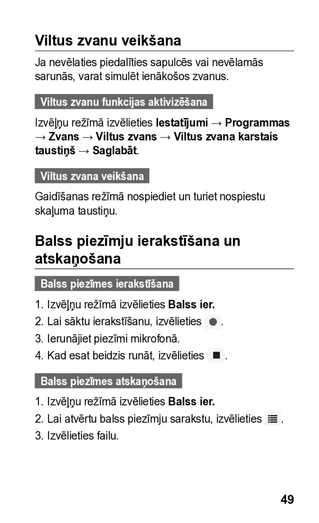 Samsung GT-S5260OKASEB Viltus zvanu veikšana, Balss piezīmju ierakstīšana un atskaņošana, Balss piezīmes ierakstīšana 