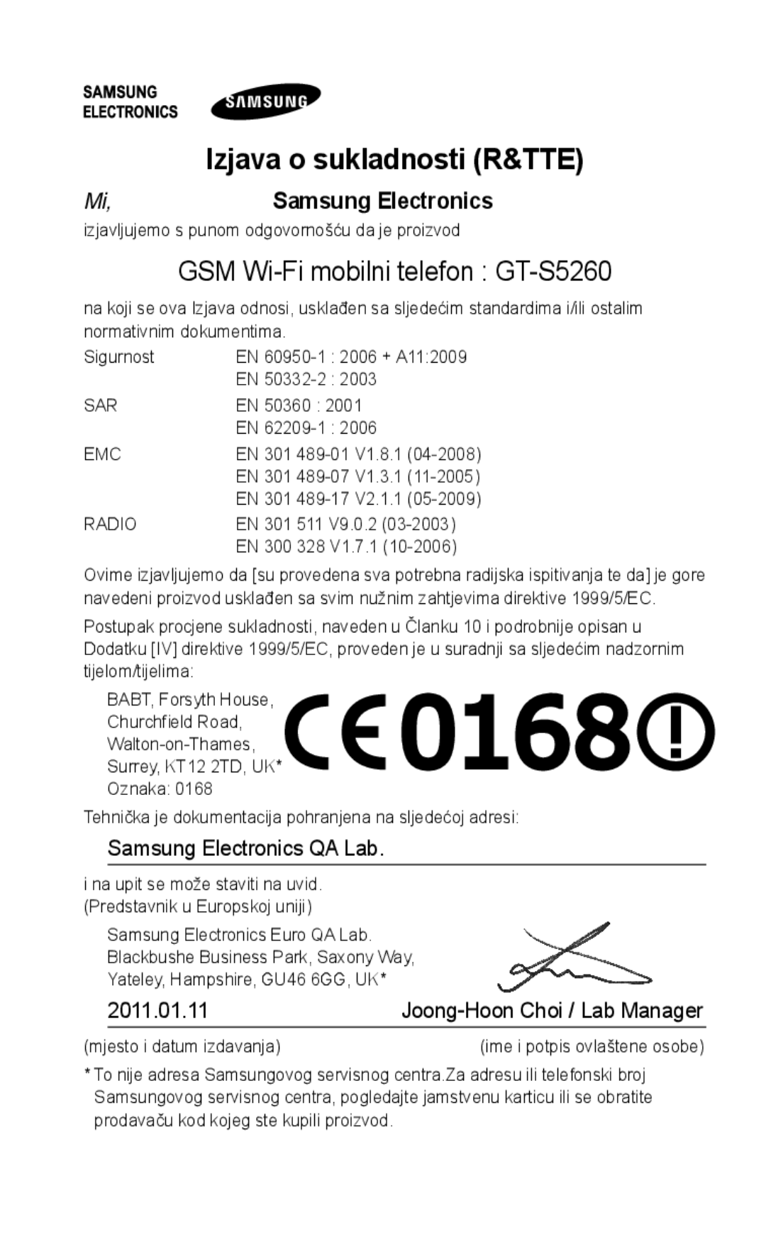 Samsung GT-S5260OKATWO, GT-S5260RWATWO, GT-S5260OKAVIP, GT-S5260OKACRO, GT-S5260RWACRO GSM Wi-Fi mobilni telefon GT-S5260 