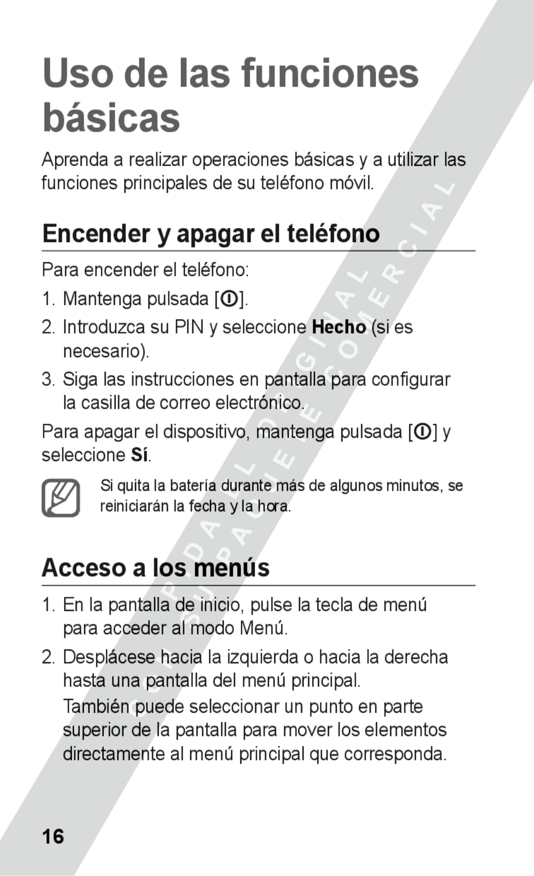 Samsung GT-S5260RWAFOP, GT-S5260RWAXEC, GT-S5260RWAATL, GT-S5260RWAAMN Encender y apagar el teléfono, Acceso a los menús 