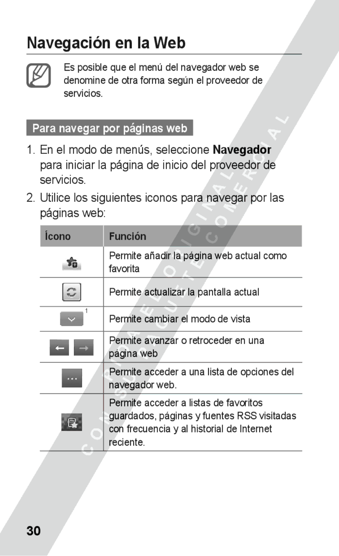 Samsung GT-S5260RWAYOG, GT-S5260RWAXEC, GT-S5260RWAATL, GT-S5260RWAAMN Navegación en la Web, Para navegar por páginas web 