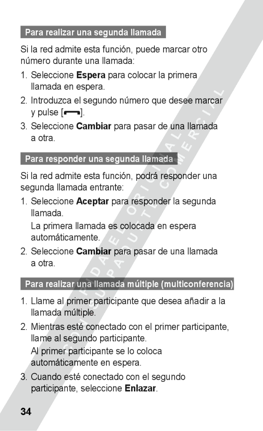 Samsung GT-S5260RWAFOP, GT-S5260RWAXEC manual Para realizar una segunda llamada, Para responder una segunda llamada 