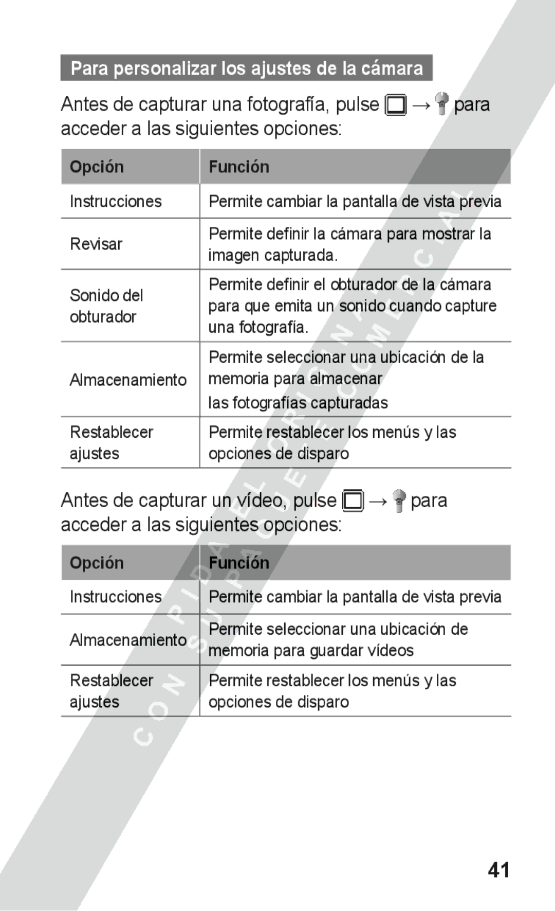 Samsung GT-S5260OKAATL, GT-S5260RWAXEC, GT-S5260RWAATL, GT-S5260RWAAMN manual Para personalizar los ajustes de la cámara 