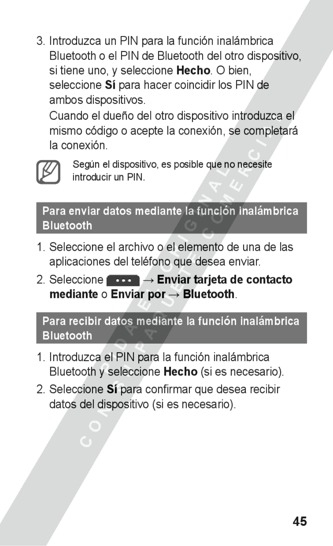 Samsung GT-S5260RWAXEC, GT-S5260RWAATL, GT-S5260RWAAMN manual Para enviar datos mediante la función inalámbrica Bluetooth 