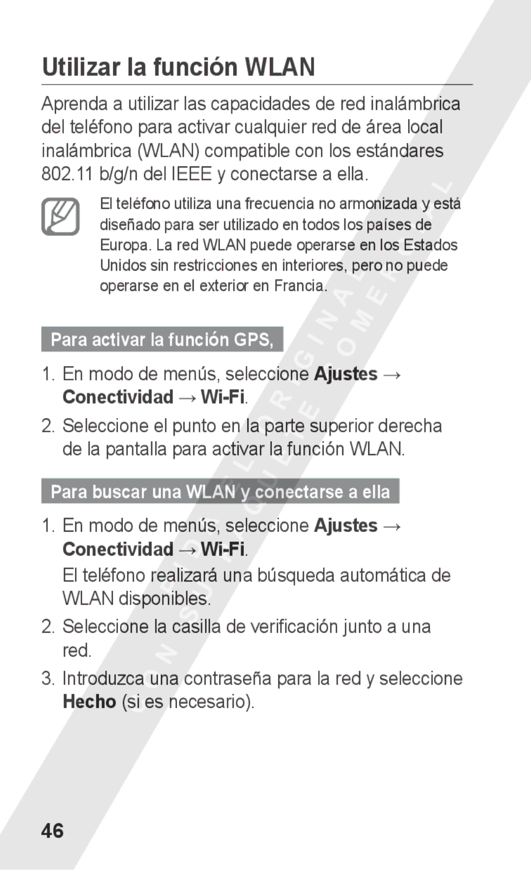 Samsung GT-S5260RWAATL Utilizar la función Wlan, 802.11 b/g/n del Ieee y conectarse a ella, Para activar la función GPS 