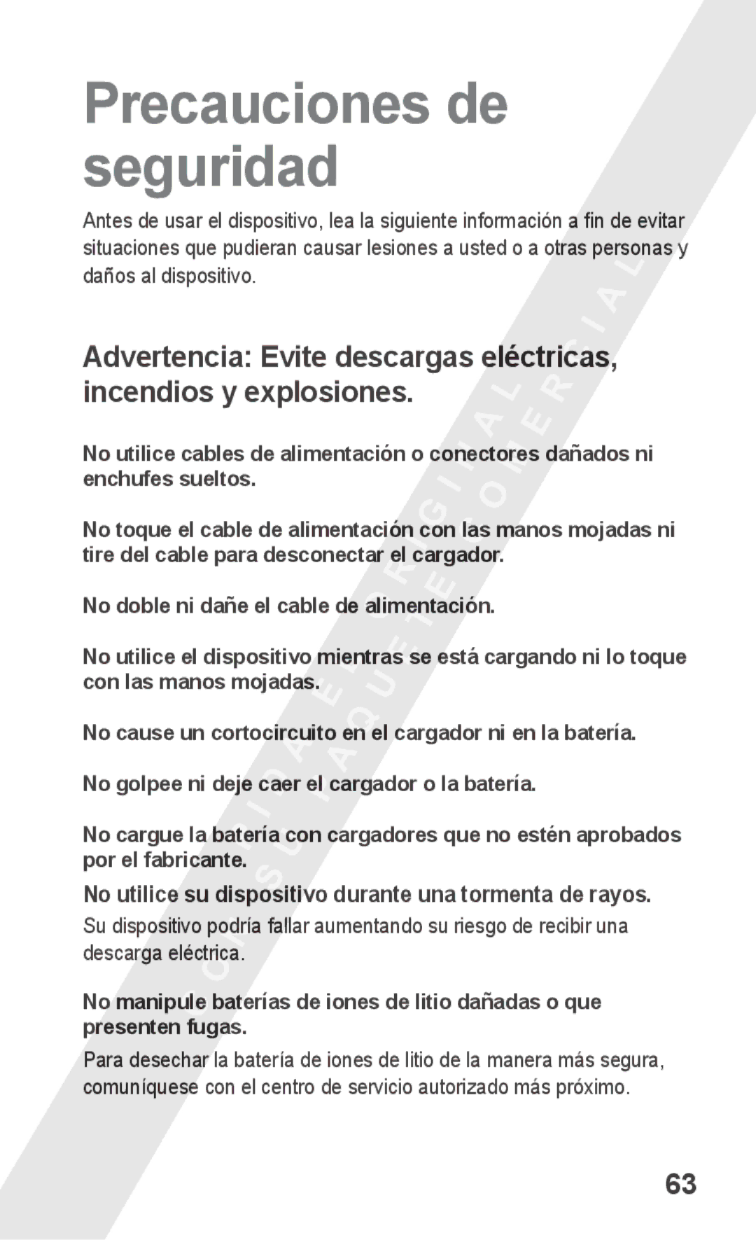 Samsung GT-S5260RWAXEC, GT-S5260RWAATL, GT-S5260RWAAMN, GT-S5260RWAYOG, GT-S5260OKAYOG manual Precauciones de seguridad 